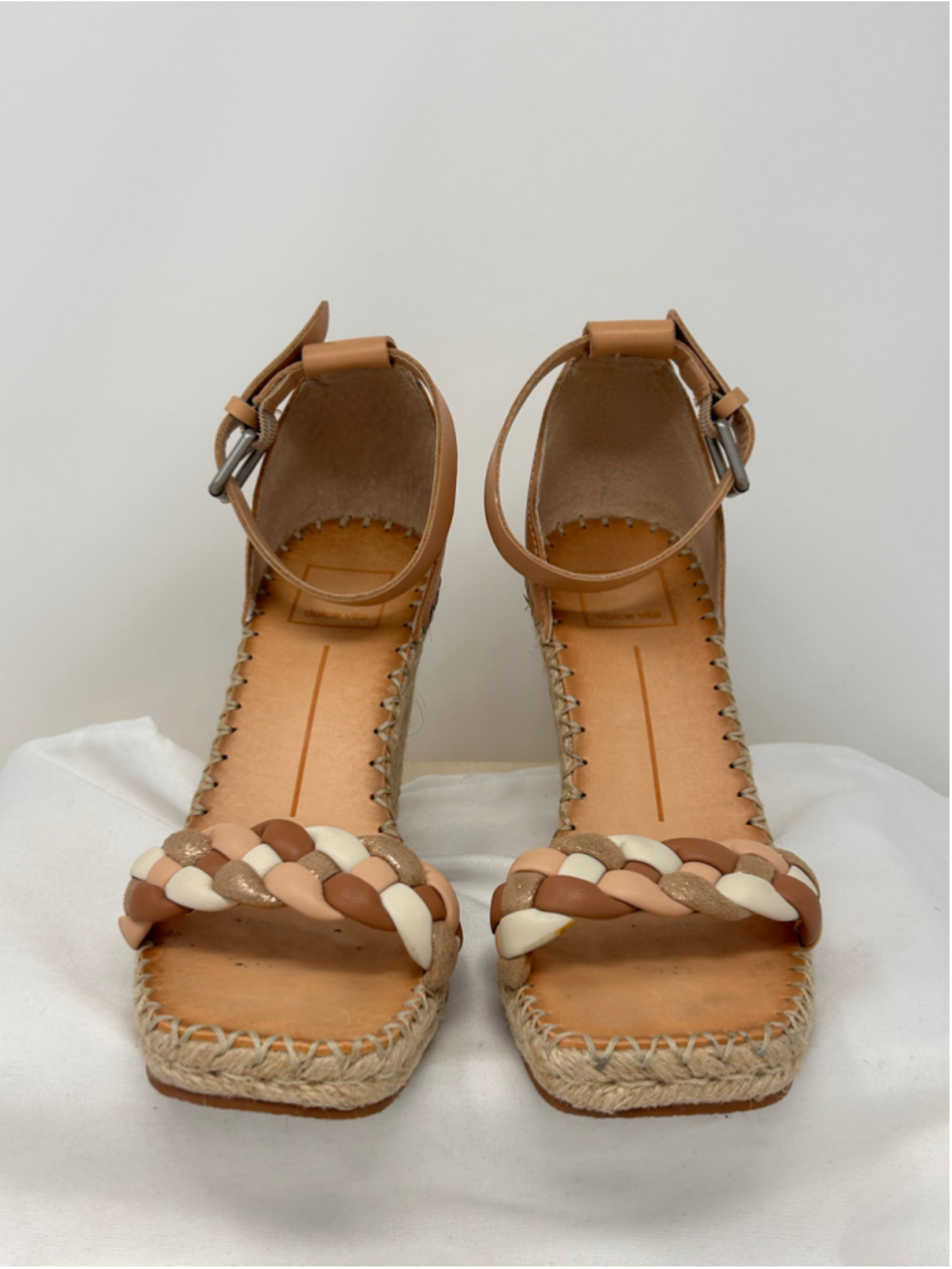 Dolce Vita Braided Espadrille Wedge Sandals Tan Leather Ankle Strap 8 - Picture 1 of 10